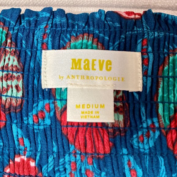 ANTHROPOLOGIE Maeve Blue Red Abstract Poppy Floral Flutter Letitia Sleeve Top - - Picture 10 of 10